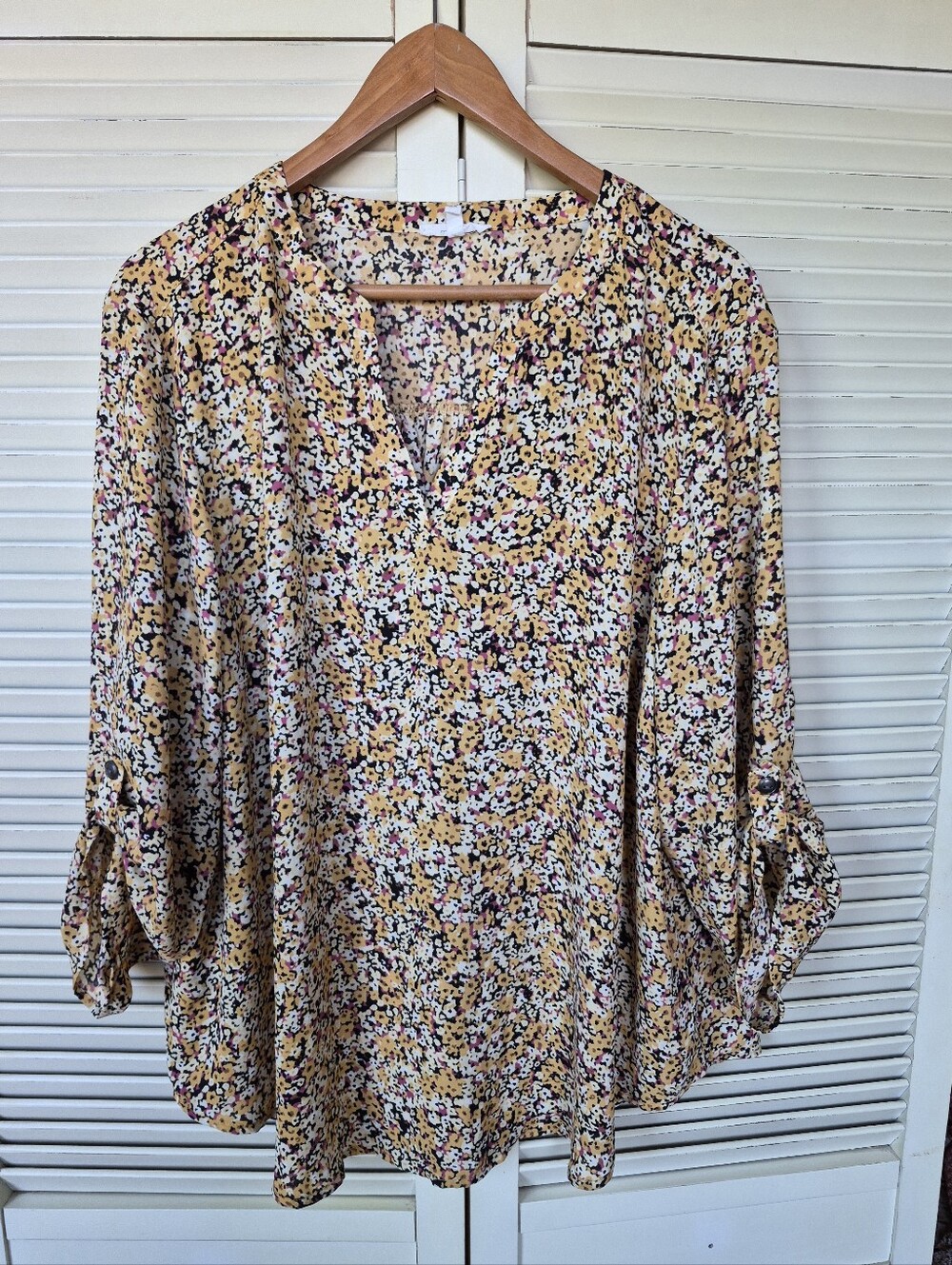 Maurices Yellow Floral V-Neck Blouse Size 2X